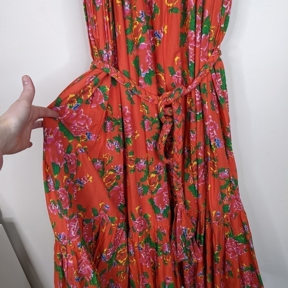 Rhode Lea Bouquet Red Floral Midi Dress Size XS - Picture 4 of 6